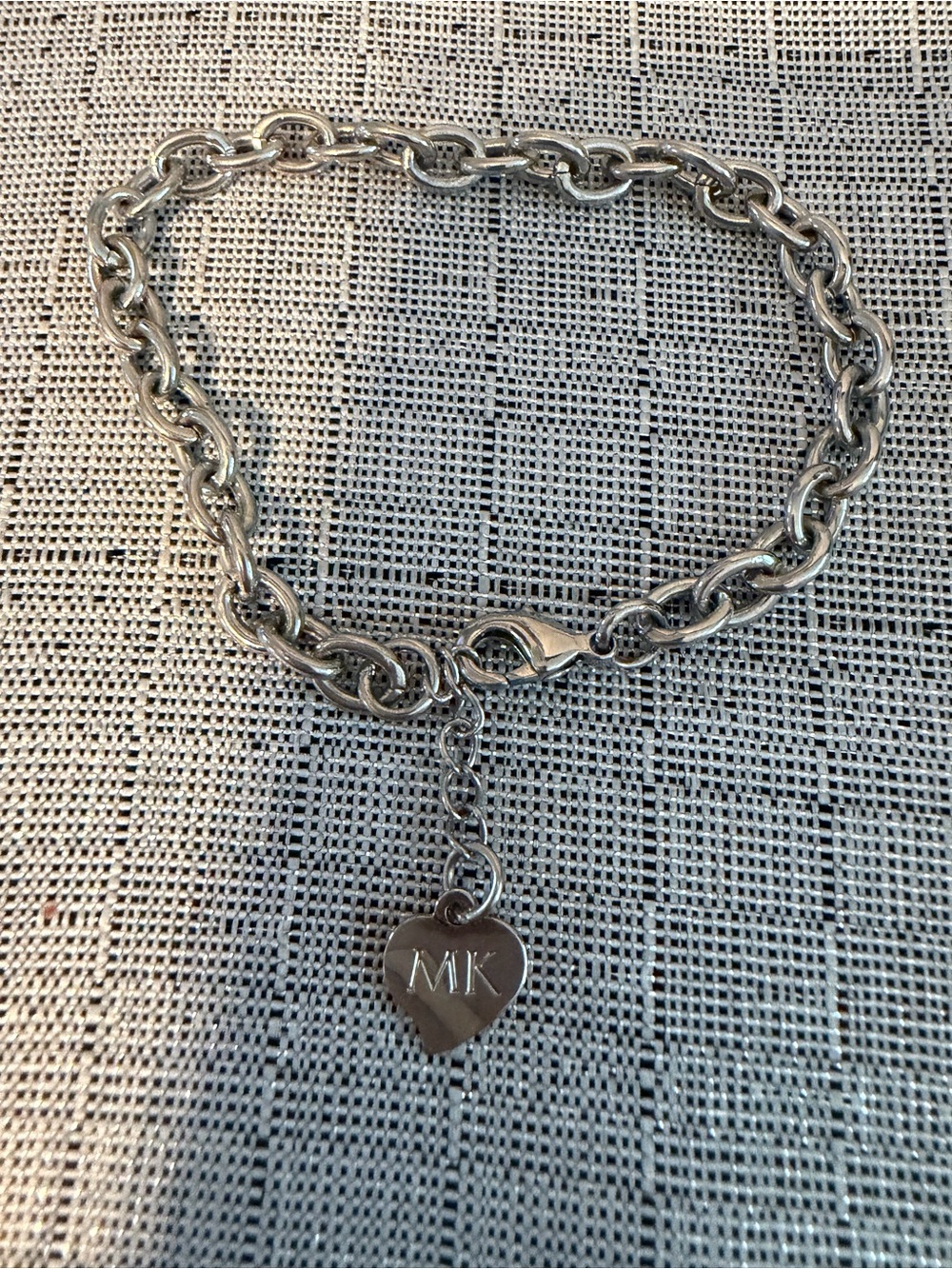 Michael Kors Silver Tone Heart Charm Chain Bracelet